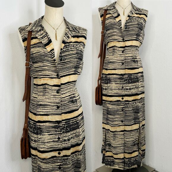Vintage 90s Sleeveless Collared Midi/Maxi Dress Vacation Size 16 Petite - Picture 1 of 9